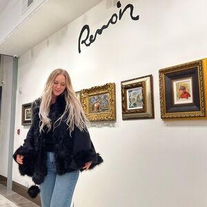 Black Cape with Faux Fur Trim